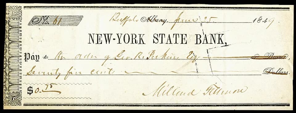 Millard Fillmore - A signed check by Millard Fillmore (13th President of the United States) while serving as  Vice President of the United States.