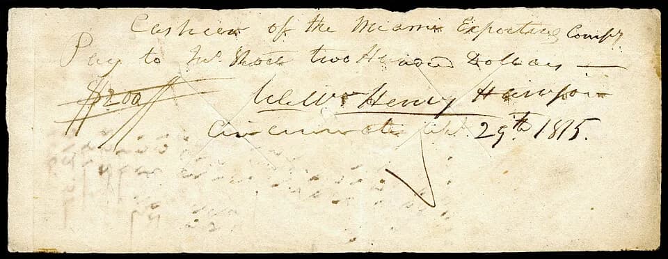 William Henry Harrison - A signed check by William Henry Harrison (7th President of the United States)