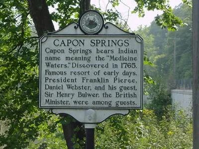 Franklin Pierce - Capon Springs historical marker along WV 259 at Capon Lake Bridge.