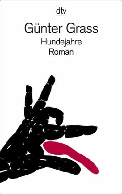 Günter Grass - Taschenbuch Titelbild Günter Grass: Hundejahre 1999. Graß, der aggressive Infantilist, streckt - wie der Hund auf dem von Graß gezeichneten Buchumschlag - aller Prätention die Zunge her