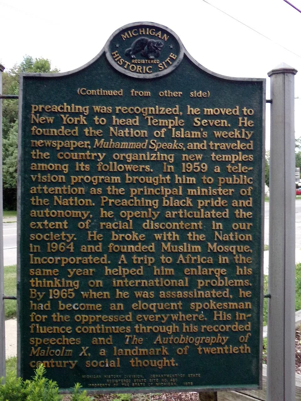 Malcolm X - Reverse of Malcolm X historical marker. Lansing, Michigan.