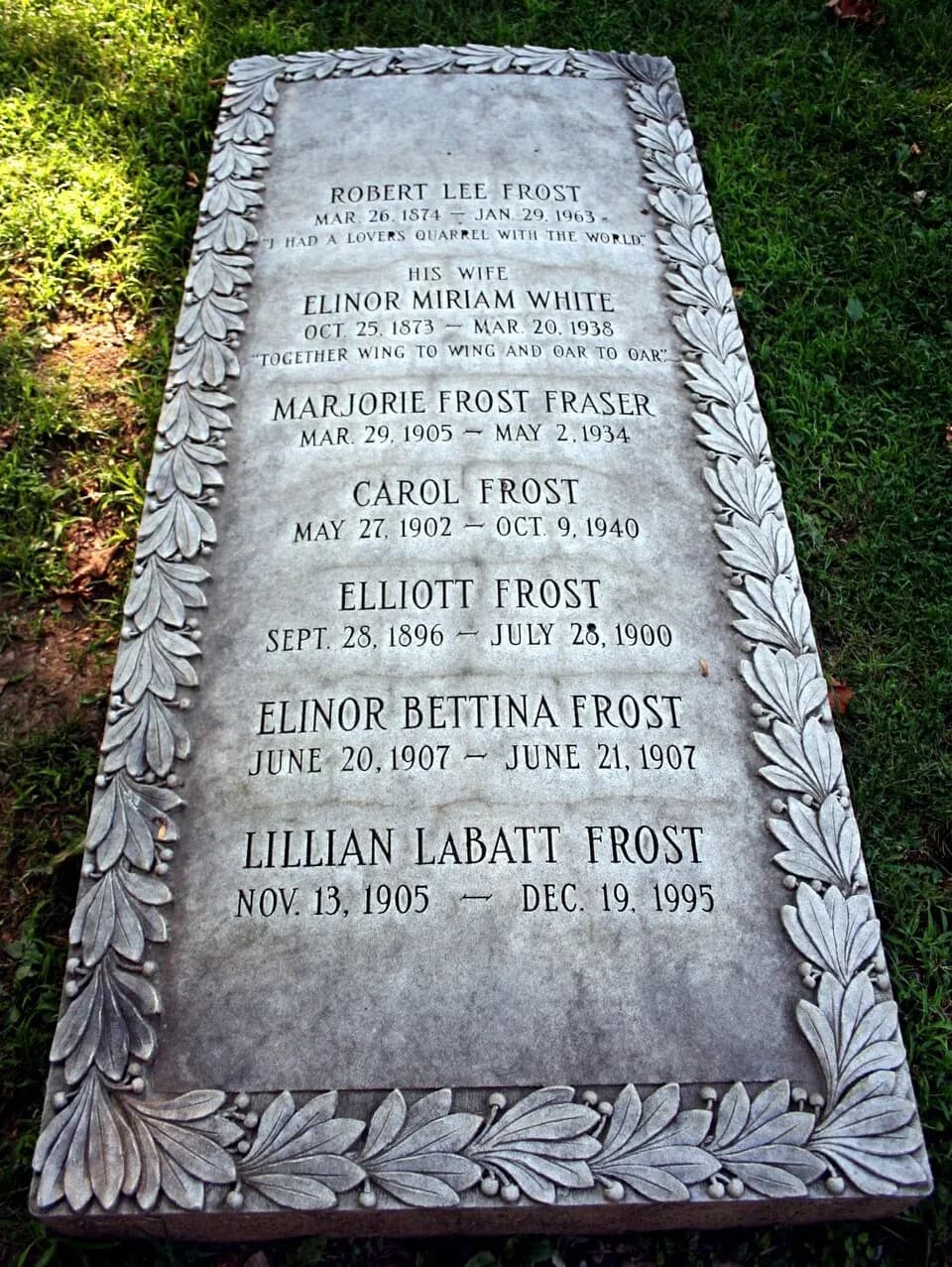 Robert Frost - Photograph of the grave of the poet Robert Frost in the Old Bennington Cemetery, Bennington, Vermont, United States of America