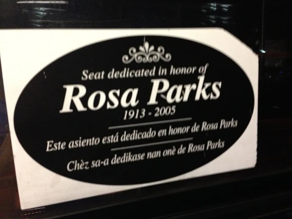 Rosa Parks - A sign in a bus dedicating a seat to civil rights activist Rosa Parks, Miami, Florida, USA.