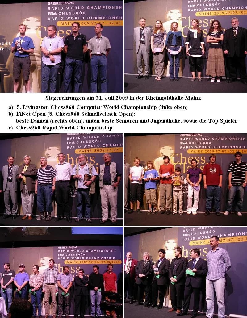 Bobby Fischer - Chess Classic Mainz - Siegerehrungen am 31. Juli 2009 in der Rheingoldhalle Mainz: Chess960 Computer World Championship, FiNet Open Chess960 (beste Damen, Senioren, Jugendliche und Top
