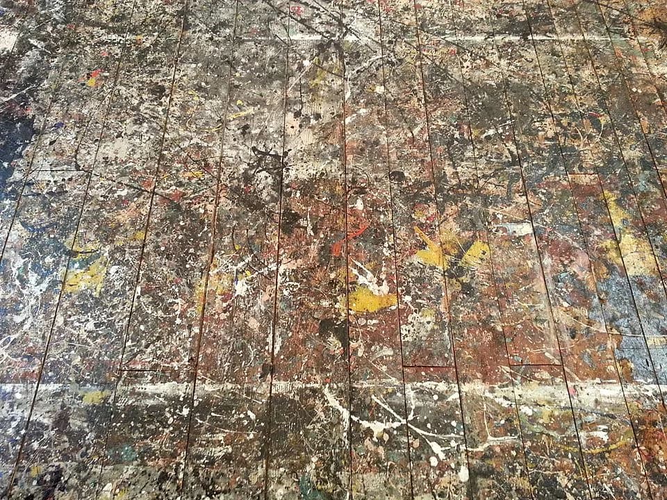 Jackson Pollock - Studio floor used by Jackson Pollock at the Pollock-Krasner House and Study Center in Springs, New York. The studio is in an old barn behind the house. Pollock had the building moved