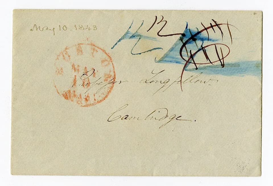 Henry Wadsworth Longfellow - Front of envelope
Archives Number: 1011/002.001-013#003
Envelope for Fanny Appleton to Henry Longfellow, 10 May 1843
Keywords: correspondence; henry wadsworth longfellow;