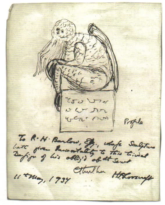 H. P. Lovecraft - A sketch of a statuette depicting Cthulhu, drawn by his creator, H. P. Lovecraft.