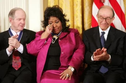 Aretha Franklin - Queen of Soul Aretha Franklin wipes a tear after being honored with the Presidential Medal of Freedom Wednesday, Nov. 9, 2005, during ceremonies at the White House. Looking on are fe