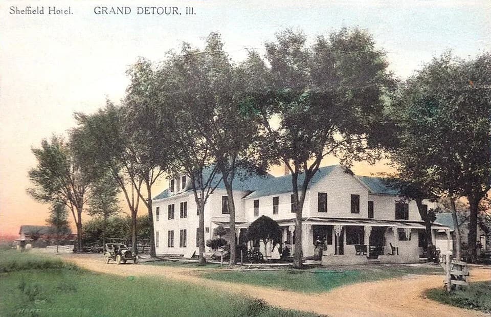 Orson Welles - Postcard image of the Sheffield Hotel, Grand Detour, Illinois
