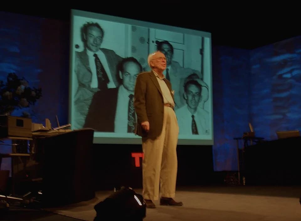 James Watson - James D. Watson. Watson was in his playful and spunky mood again (blog on his child-like mind). He kicked off the TED brain spa with a recount of his life, from ornithology to the disc