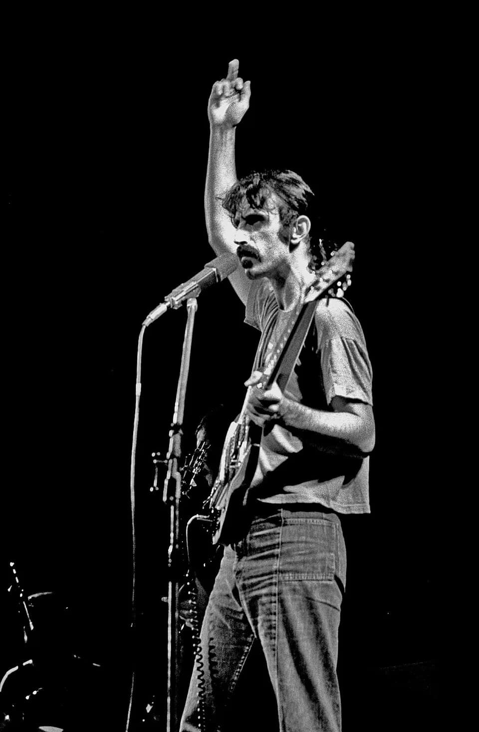 Frank Zappa - Frank Zappa 1609740009
Frank Zappa &amp; The Mothers Of Invention, September 1974, Musikhalle, Hamburg--  Zappa is "giving the finger" while in concert.