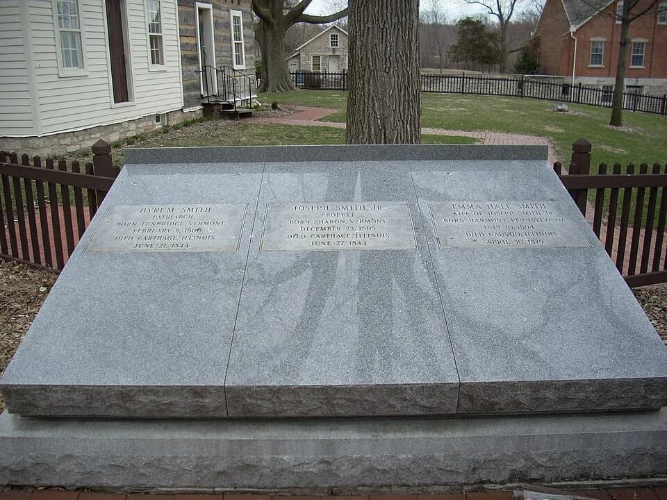 Joseph Smith - Grave of Joseph Smith Jr., Hyrum Smith, and Emma Smith at the Joseph Smith Homesite in Nauvoo, Illinois.