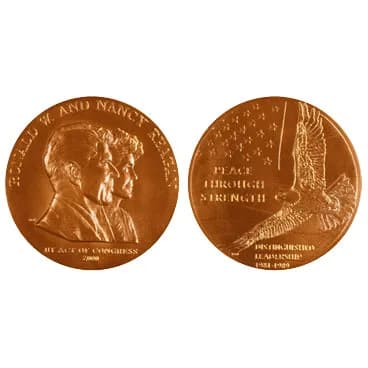 Nancy Reagan - Obverse and reverse of congressional gold medal awarded to President Ronald reagan and Nancy Reagan.

Retrieved from http://www.cogressionalgoldmedal.com[dead link]