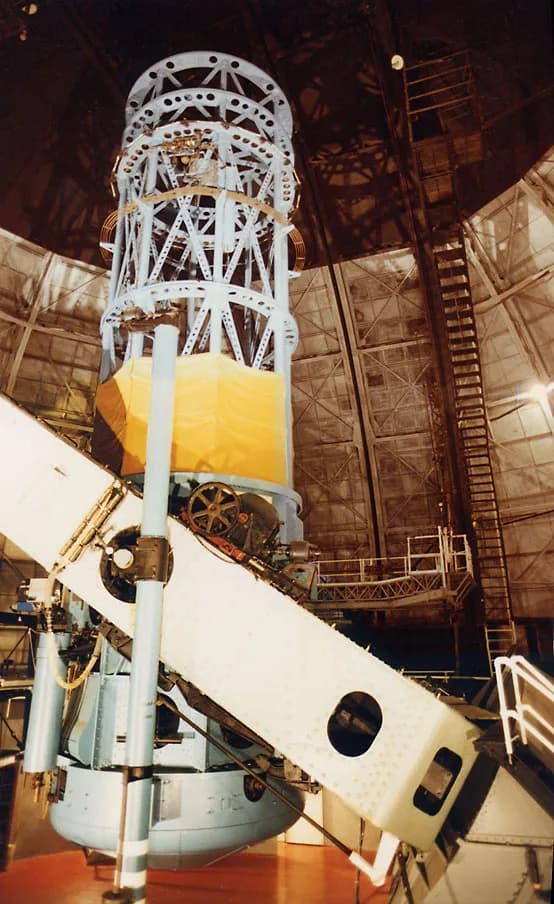 Edwin Hubble - The 100 inch (2.5 m) Hooker telescope at Mount Wilson Observatory near Los Angeles, California. This is the telescope that Edwin Hubble used to measure galaxy redshifts and discover the