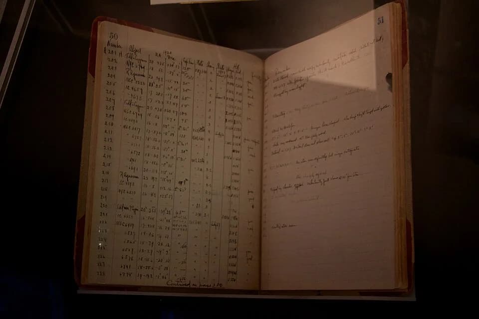Edwin Hubble - Edwin Hubble - logbook for the 100-inch telescope, Mount Wilson Observatory, California, 1923. At Huntington Library, Art Collections and Botanical Gardens.