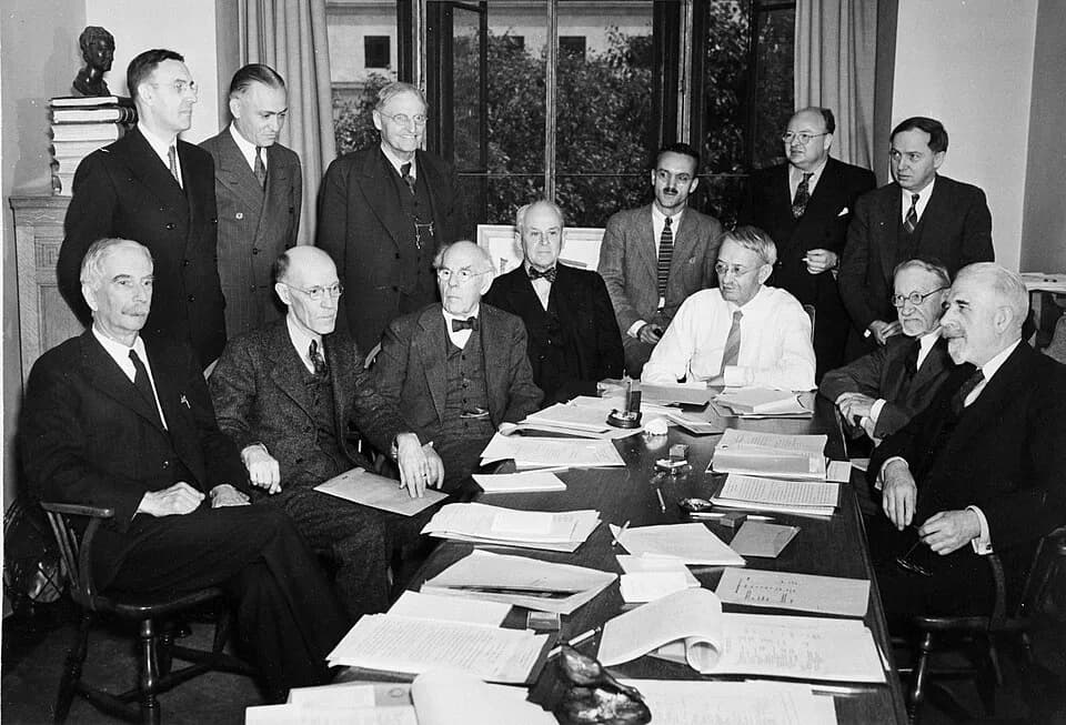 Robert Andrews Millikan - Photograph of the Science Service Board of Trustees Meeting, on May 1, 1941. Includes (left to right) seated: Dr. Charles G. Abbot (Fifth Secretary of the Smithsonian Institu