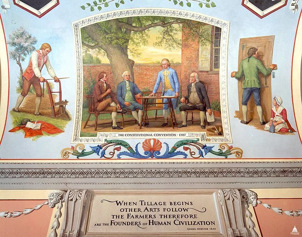 Alexander Hamilton - Allyn Cox
Oil on Canvas
1973-1974
Great Experiment Hall
Cox Corridors
Following the Revolutionary War, the new American government was first organized under the Articles of Confed