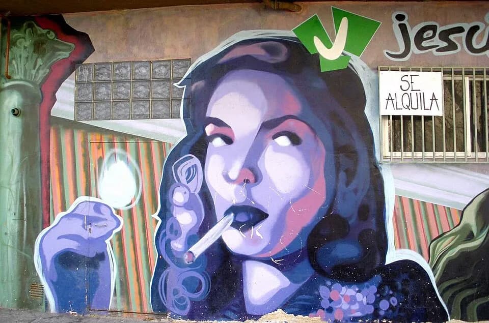 Lauren Bacall - Graffiti de Lauren Bacall en la calle Federico García Lorca (barrio de Santa Lucía) de Vitoria-Gasteiz. Imagen tomada el 30-12-2010