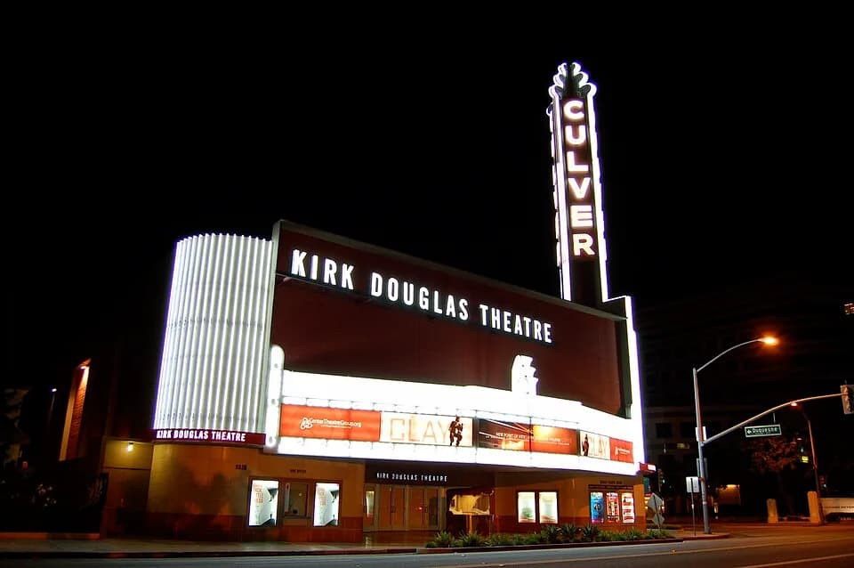 Kirk Douglas - Kirk Douglas Theatre in Culver City, California. Clay, a hiphop musical based on various characters from the works of Shakespeare, is shown on the marquee.