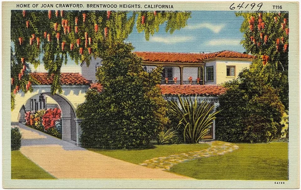 Joan Crawford - Title: Home of Joan Crawford, Brentwood Heights, California
Subjects: Houses
Places: California > Los Angeles (county) > Los Angeles > Brentwood Heights
Notes: Title from item