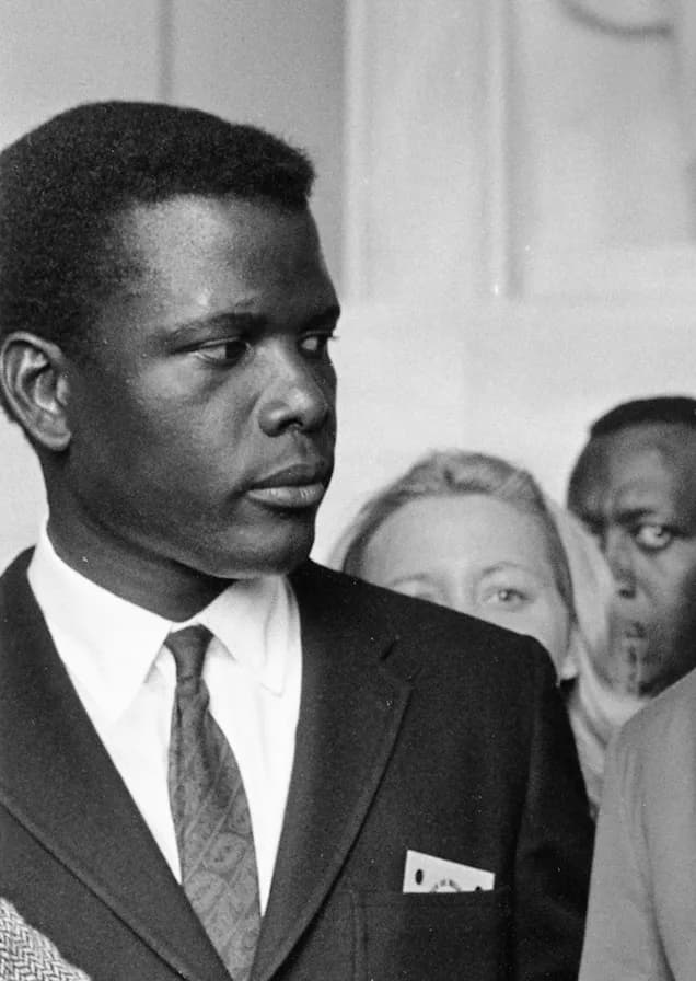 Sidney Poitier - Sidney Poitier's image, cropped from Civil Rights March on Washington, D.C., 08/28/1963, an image in Public Domain (see credits below, of the original). The original is uploaded here
