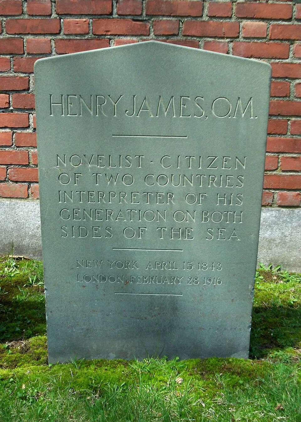 Henry James - Grave of novelist Henry James (April 15, 1843(1843-04-15) – February 28, 1916) - Cambridge Cemetery in Cambridge, Massachusetts.