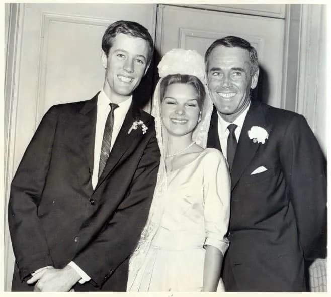 Henry Fonda - Vintage candid photograph from 1961 of Henry Fonda with son Peter Fonda and bride Susan Brewer at their wedding. From the Lester Glassner Collection