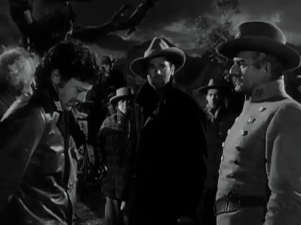Henry Fonda - Left to right: Dana Andrews, Henry Fonda, and Frank Conroy in The Ox-Bow Incident - trailer (cropped screenshot)