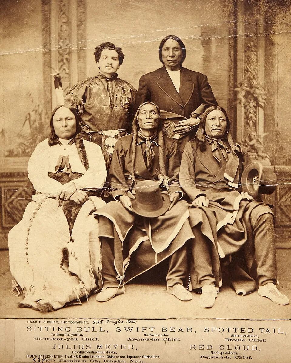 Sitting Bull - "Young" Sitting Bull of the Oglallas (not the more famous Hunkpapa of the same name), Red Cloud, Swift Bear, and Spotted Tail in Omaha, Nebraska, en route to Washington DC to meet with 