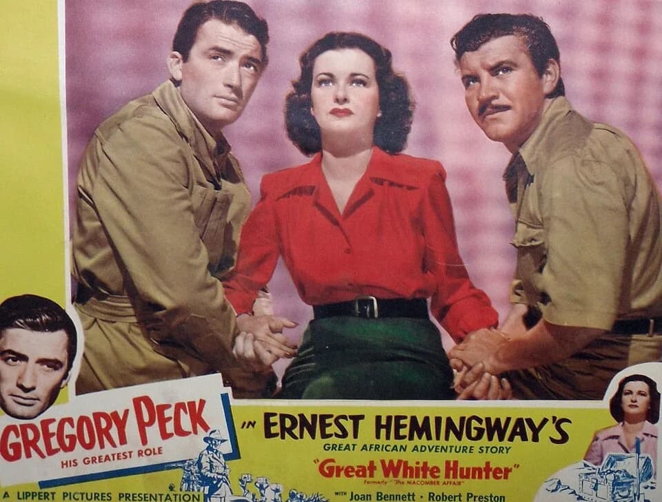 Gregory Peck - Lobby card for the 1947 film The Macomber Affair.