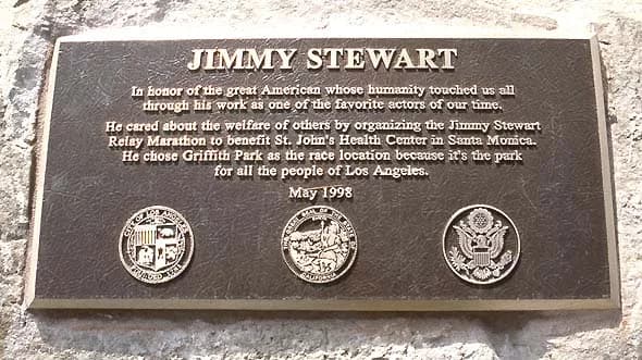 James Stewart - A flagpole plaque in honor of James Stewart's spirit of humanitarianism in Griffith Park, Los Angeles.