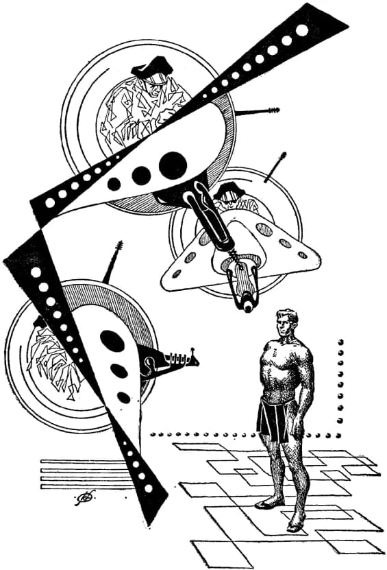 Philip K. Dick - Illustration for "The Golden Man" by Philip K. Dick from page 4 of If : Worlds of Science Fiction (April 1954), published by Quinn Publishing, not renewed.