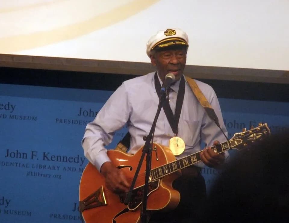 Chuck Berry - Chuck Berry was honored alongside Leonard Cohen, who were the recipients of the first annual Pen Awards for songwriting excellence-at the JFK Presidential Library, Boston, Mass. on Feb. 