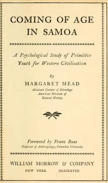 Margaret Mead - Title page of book Coming of Age in Samoa by Margaret Mead, with foreward by Franz Boaz, first published 1928.