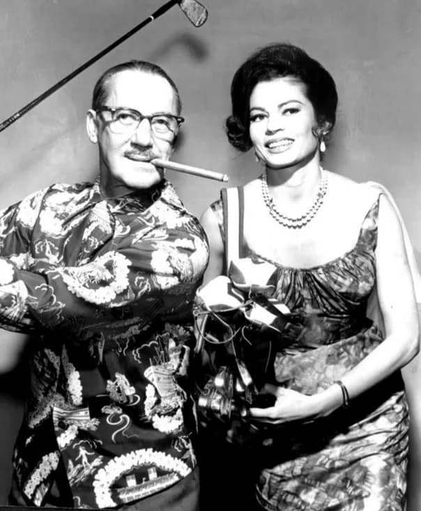 Groucho Marx - Photo of Groucho Marx and Eden Hartford Marx (his wife at the time) from the television program The Chrysler Theatre. The presentation they were both part of was called Time for Elizab