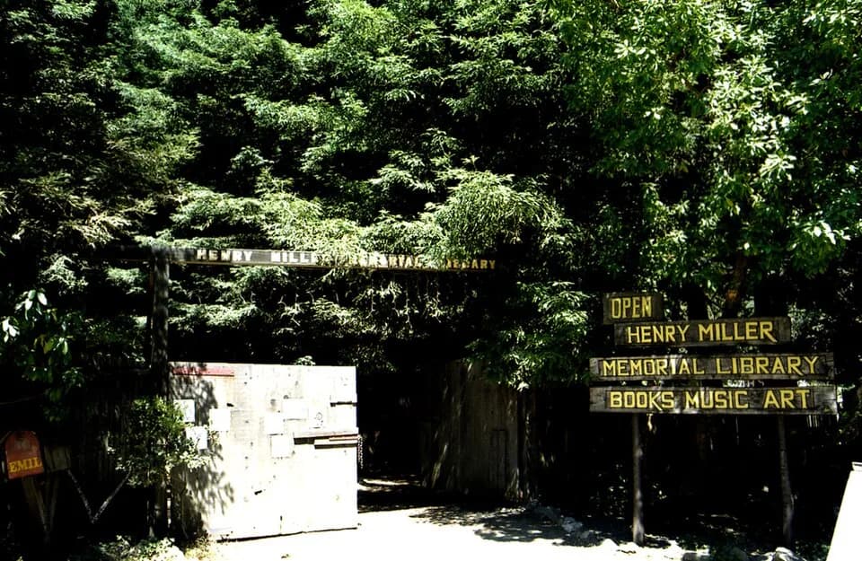 Henry Miller - The Henry Miller Museum — in the middle of a Coast Redwood forest.
Located on the Pacific Coast Highway—California State Route 1 in Big Sur, Northern California.
Photo by Googie Man
