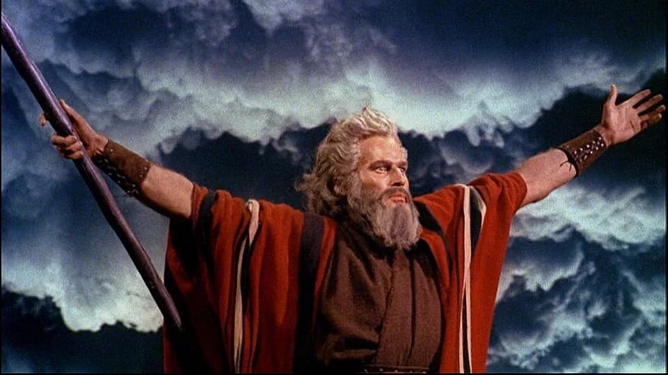 Charlton Heston - Cropped screenshot of Charlton Heston from the trailer for the film The Ten Commandments.