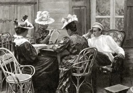Sergei Rachmaninoff - "On the veranda at Ignatovo, 1897. Rachmaninoff with the three Skalon sisters." Crop of just Rachmaninoff at Rachmaninoff and Skalon sisters crop.jpg