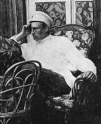 Sergei Rachmaninoff - "On the veranda at Ignatovo, 1897. Rachmaninoff with the three Skalon sisters." Cropped version of Rachmaninoff and Skalon sisters.jpg