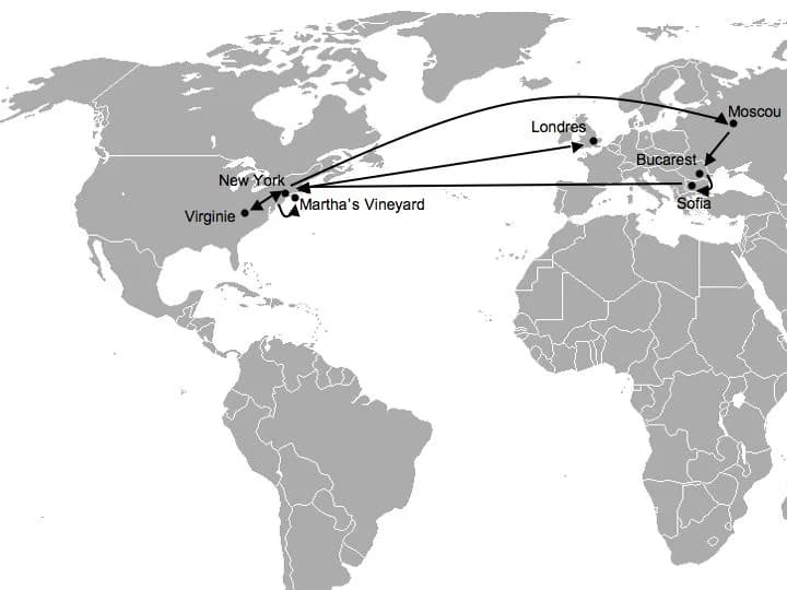 John Updike - Locations of Henry Bech's travels according to the novel Bech a Book by John Updike