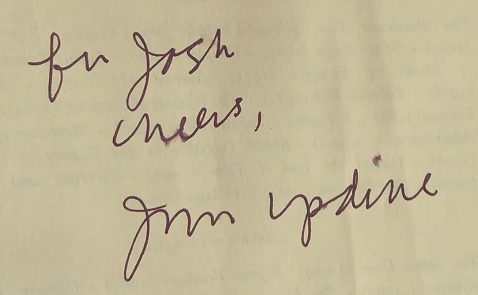 John Updike - Inscription by John Updike in a paperback copy of his collection The Early Stories"