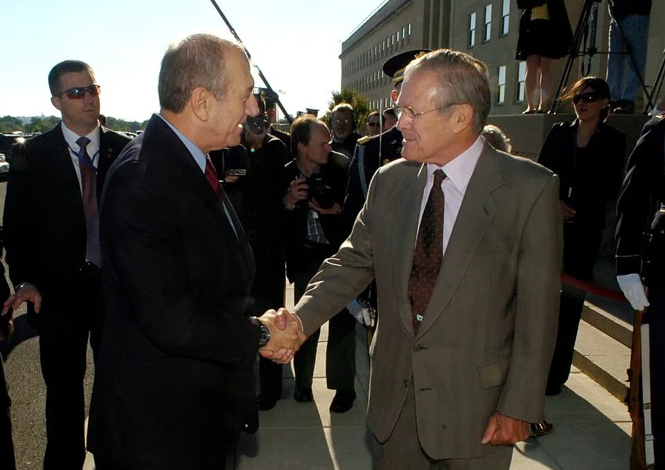 Donald Rumsfeld - Secretary of Defense Donald H. Rumsfeld welcomes Prime Minister of Israel Ehud Olmert to the Pentagon May 23, 2006. Olmert is in the U.S. for two days to meet with President George W