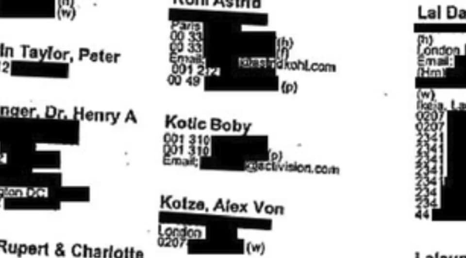 Jeffrey Epstein - An image depicting Bobby Kotick's name on Jeffrey Epstein's black book.
