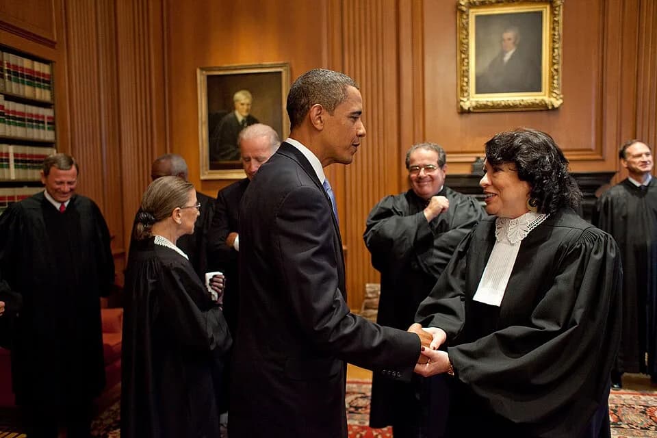 Ruth Bader Ginsburg - President Barack Obama talks with Justice Sonia Sotomayor prior to her investiture ceremony at the Supreme Court September 8, 2009. (Official White House Photo by Pete Souza)