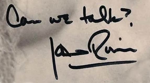 Joan Rivers - Scan of Joan Rivers' autograph with her famous catch phrase "Can we talk?"