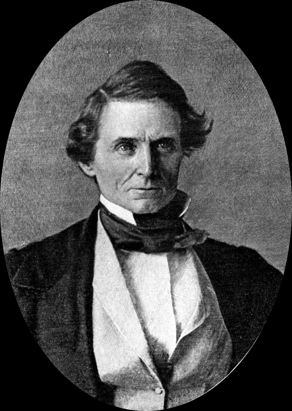 Jefferson Davis - Black and white bust portrait of Jefferson Davis, apparently extracted from his wedding picture.