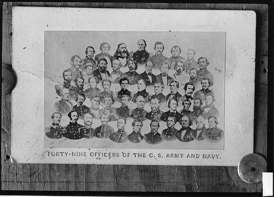Jefferson Davis - General notes:  Officers' names listed on mount: P.G.T. Beauregard, J.P. Benjamin, M.L. Bonham, Braxton Bragg, John C. Breckinridge, Gen. Buckner, Com. Buchanan, Capt. Chatard, Frank
