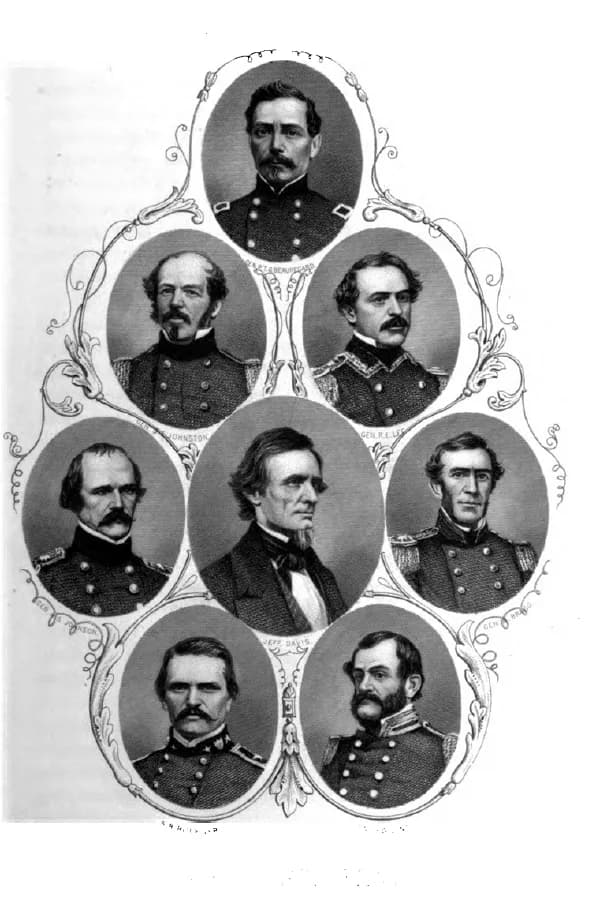 Jefferson Davis - Confederate commanders : Davis, Beauregard, Johnson, Johnston, Lee, Buckner, Bragg, Hollins