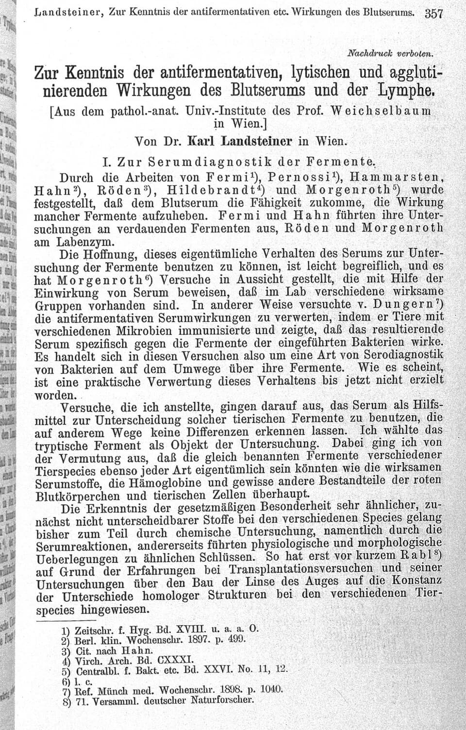 Karl Landsteiner - Sur Kenntnis der antifermentativen.

Wellcome Images
Keywords: Karl Landsteiner