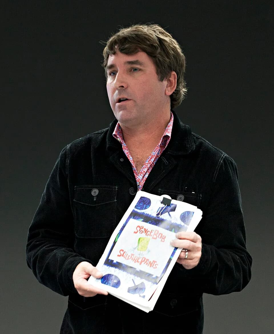 Stephen Hillenburg - Stephen Hillenburg holding the SpongeBob SquarePants bible in 2011